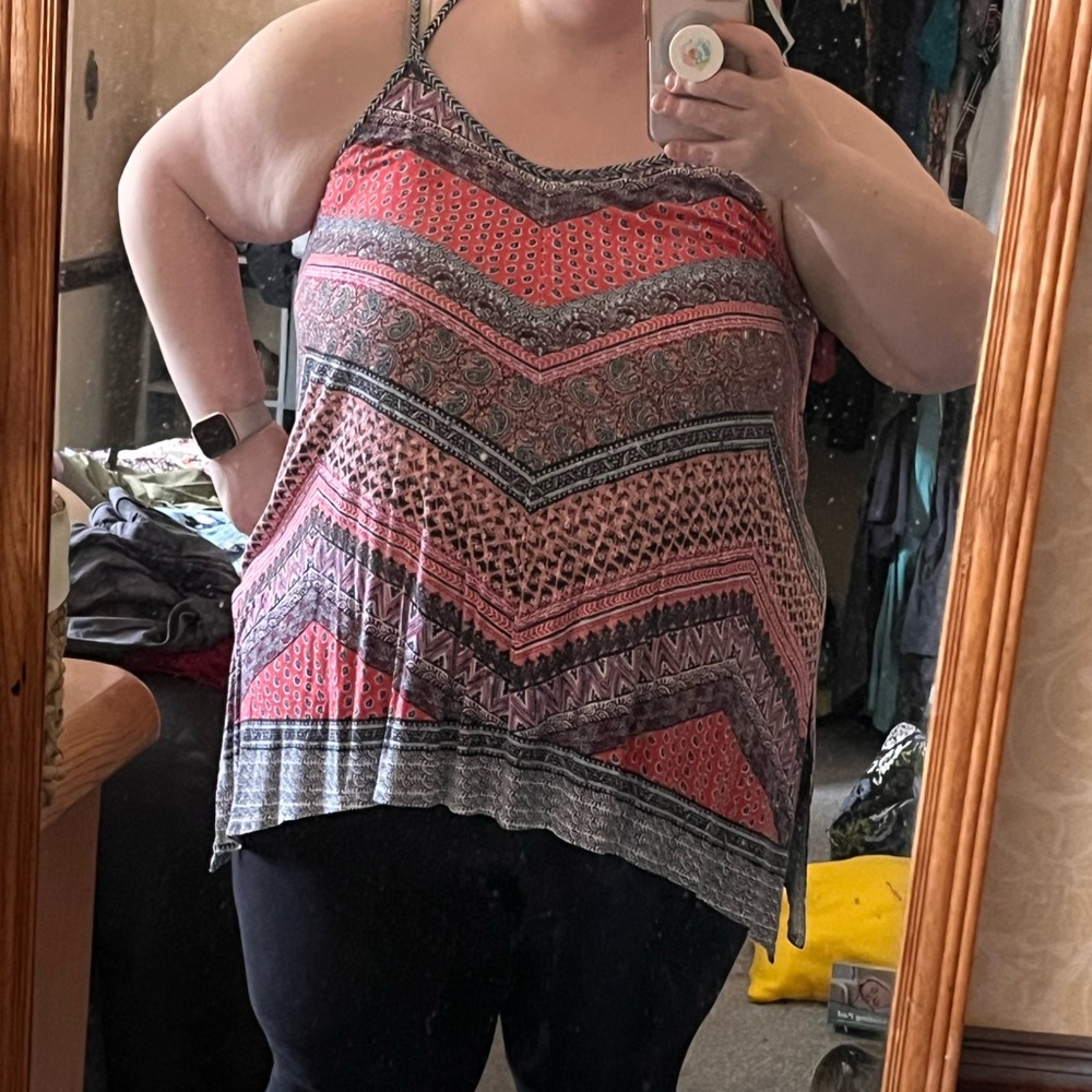 Maurices 3X Women's Patterned Tank Top - Pink and Gray